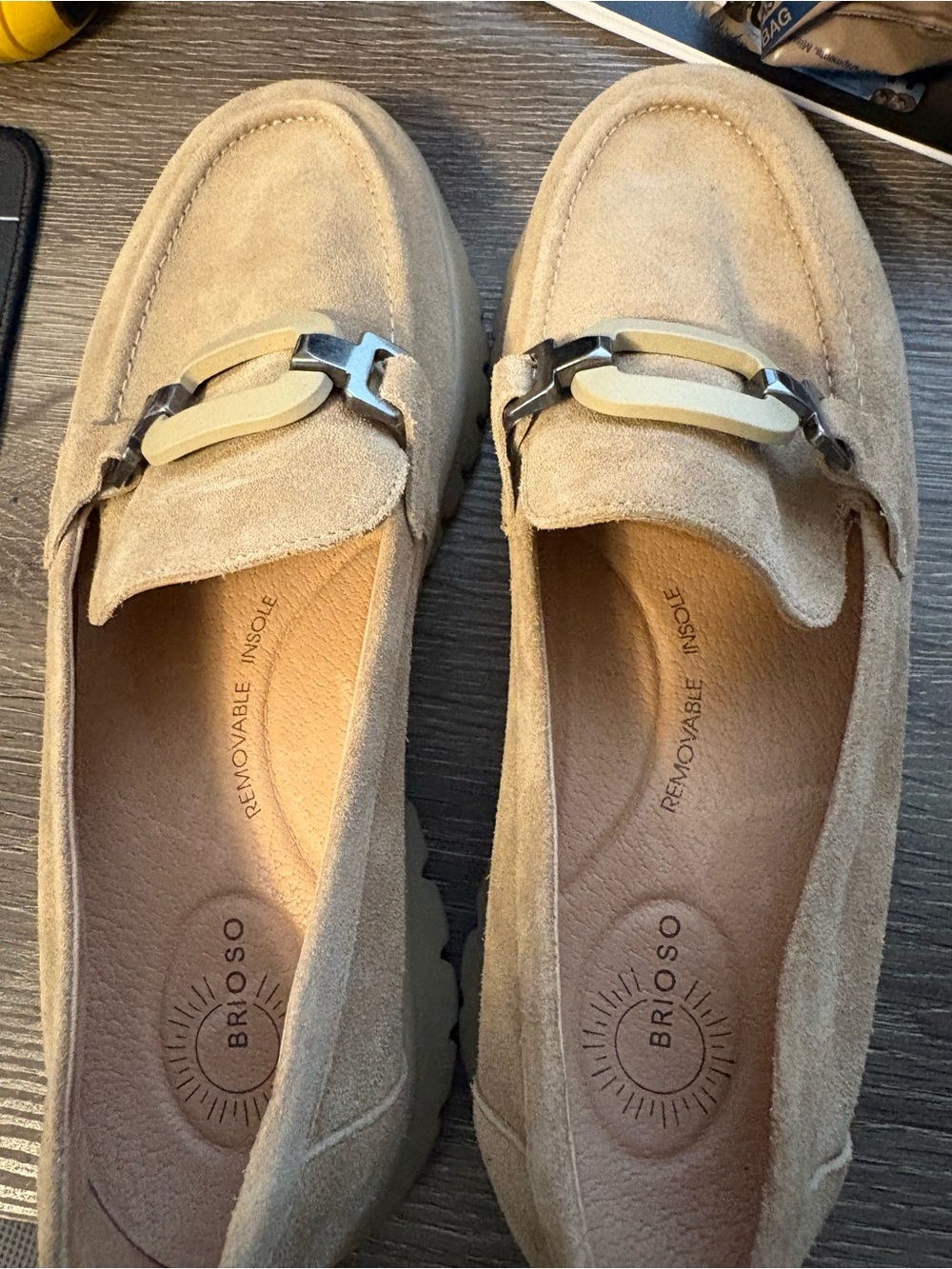 Brioso Beige Suede Loafers with Metal Bit